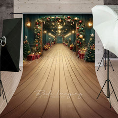 Lofaris Grand Christmas Hallway Sweep Backdrop Elegant Garland and String Lights Holiday Party Photo Floor Drop