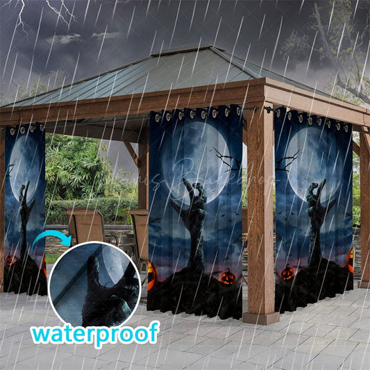 Lofaris Grave Moonlight Waterproof Printed Outdoor Curtains