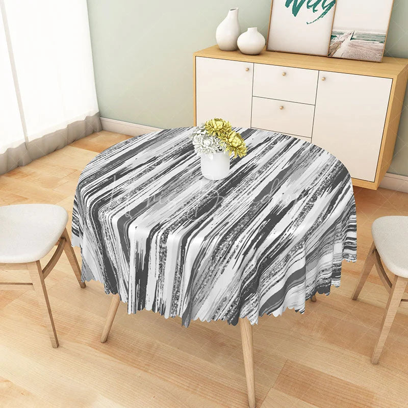 Lofaris Gray Abstract Brushstroke Stripe Round Tablecloth for Modern Minimalist and Industrial Style Decor