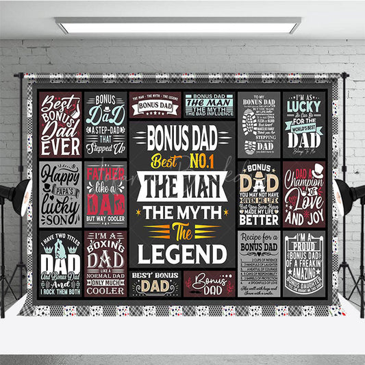 Lofaris Gray Fun Stickers Plaid Happy Fathers Day Backdrop