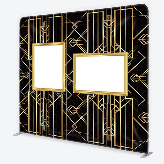 Lofaris Great Gatsby Photo Wall Frame Tension Fabric Backdrop Art Deco Black and Gold Geometric Lines 1920s Party Decor