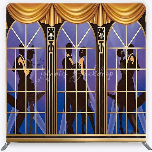 Lofaris Great Gatsby Roaring 20s Tension Fabric Backdrop Art Deco Dancing Couple Silhouette Party Decorations