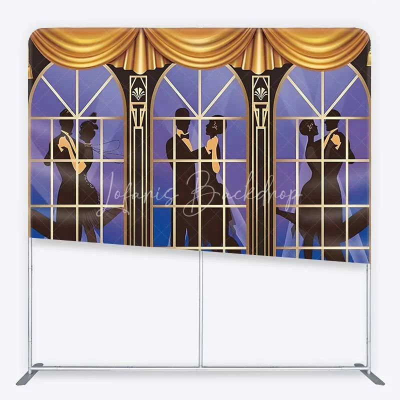 Lofaris Great Gatsby Roaring 20s Tension Fabric Backdrop Art Deco Dancing Couple Silhouette Party Decorations