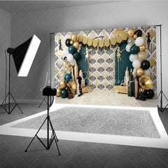 Lofaris Great Gatsby Theme Birthday Backdrop Art Deco Emerald Green and Gold City Skyline Cake Smash Background