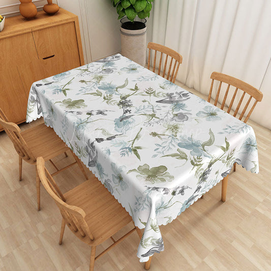 Lofaris Green and Blue Floral Ink Painting Rectangle Tablecloth for Artistic Abstract Botanical Dining Decor