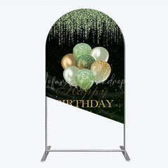 Lofaris Green and Gold Glitter Happy Birthday Balloons Round Top Arch Backdrop Elegant Celebration Party Decor