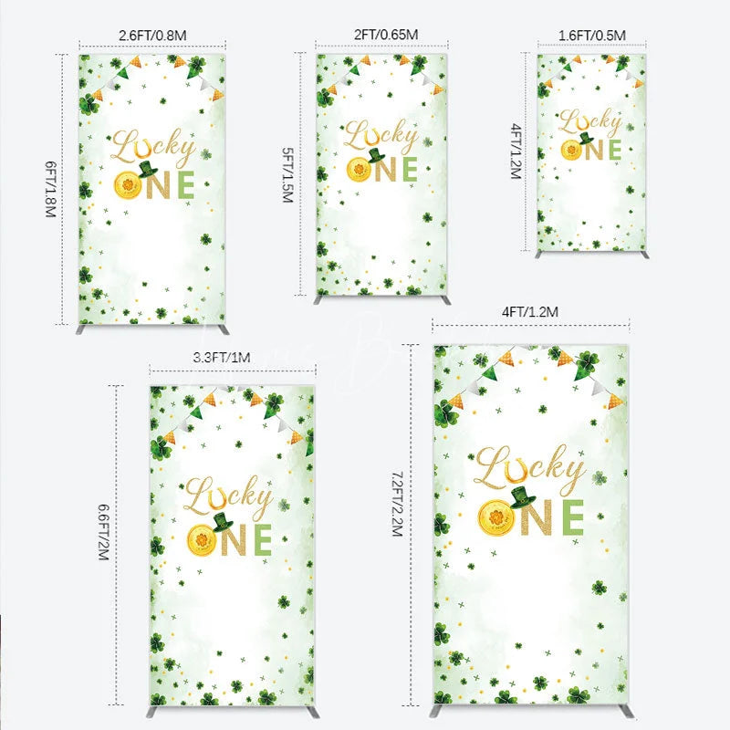 Lofaris Green and Gold Lucky ONE St. Patrick’s Day Rectangle Backdrop Kit Shamrock First Birthday Party Decor