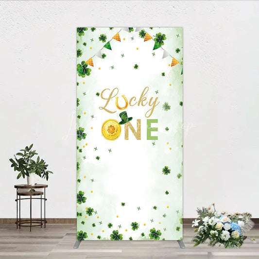 Lofaris Green and Gold Lucky ONE St. Patrick’s Day Rectangle Backdrop Kit Shamrock First Birthday Party Decor