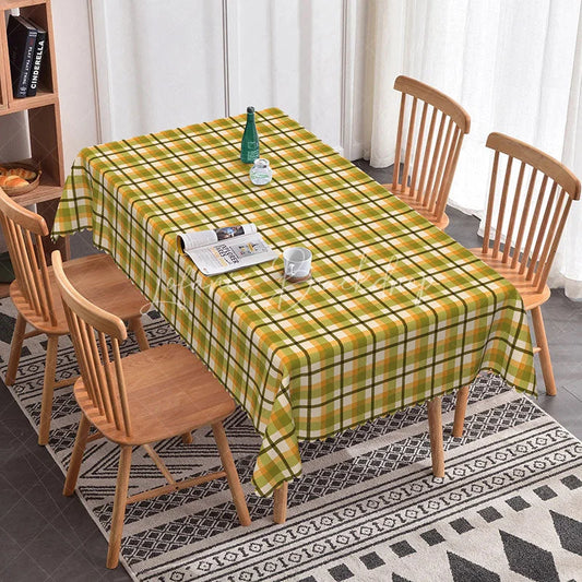 Lofaris Green and Orange Plaid Rectangle Tablecloth Classic Tartan Grid Pattern Fall Picnic Rustic Kitchen Dining Room Decor