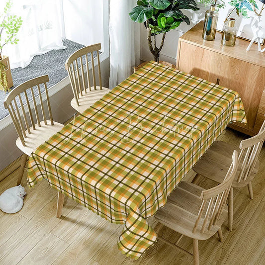 Lofaris Green and Orange Plaid Rectangle Tablecloth Classic Tartan Grid Pattern Fall Picnic Rustic Kitchen Dining Room Decor
