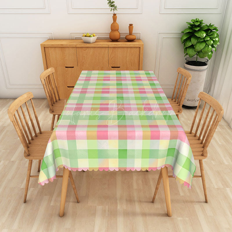 Lofaris Green and Pink Checkered Rectangle Tablecloth for Spring Summer Picnic Party Decorations
