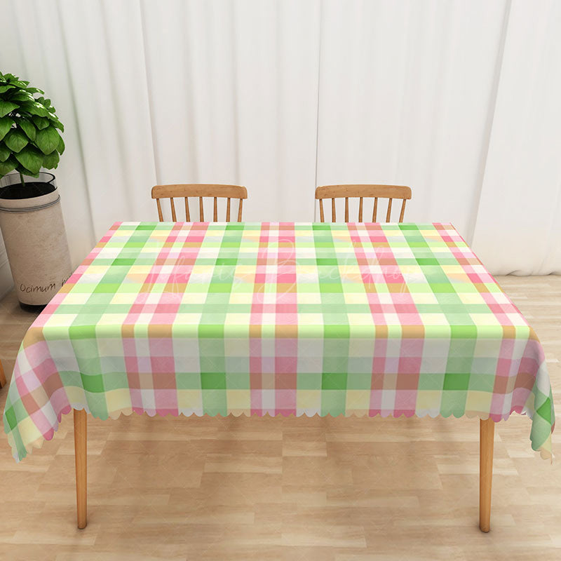 Lofaris Green and Pink Checkered Rectangle Tablecloth for Spring Summer Picnic Party Decorations