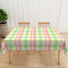Lofaris Green and Pink Checkered Rectangle Tablecloth for Spring Summer Picnic Party Decorations