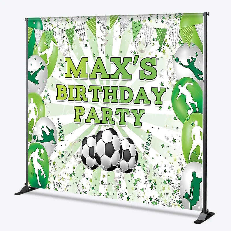 Lofaris Green and White Soccer Theme Custom Birthday Backdrop Personalized Sports Party Decor with Player Silhouettes