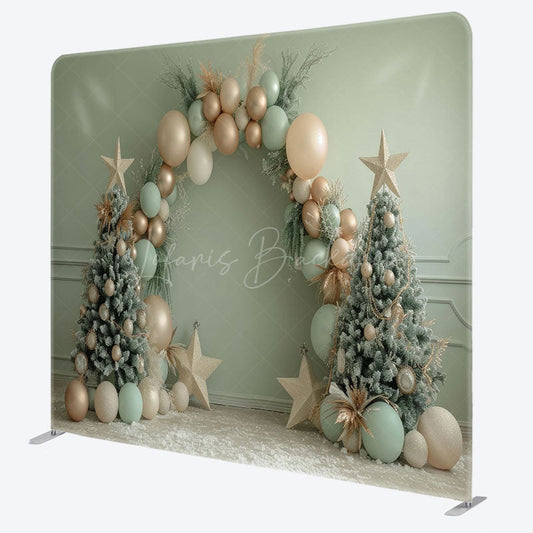 Lofaris Green Arch Balloon Star Christmas Tension Fabric Backdrop