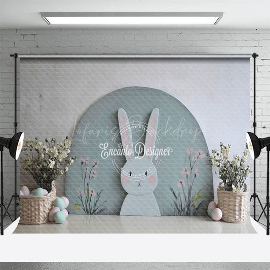 Lofaris Green Arch Wall Bunny Floral Eggs Easter Backdrop