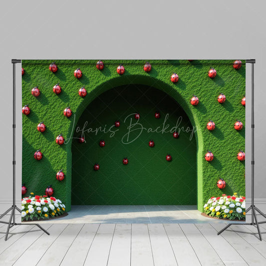 Lofaris Green Arch Wall Ladybug Summer Photography Backdrop