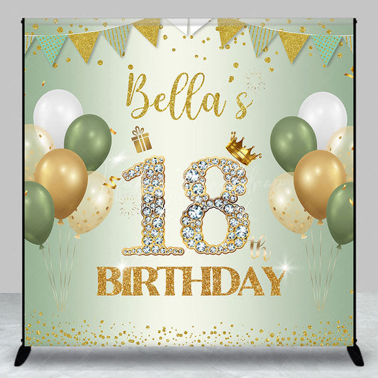 Lofaris Green Balloons Glitter Custom 18 Birthday Backdrop