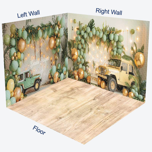 Lofaris Green Balloons Wild Jungle Truck Room Set Backdrop