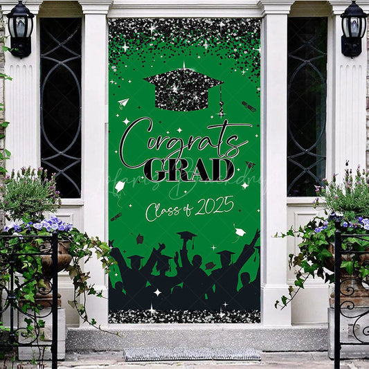 Lofaris Green Black Glitter Congrats 2025 Grad Door Cover