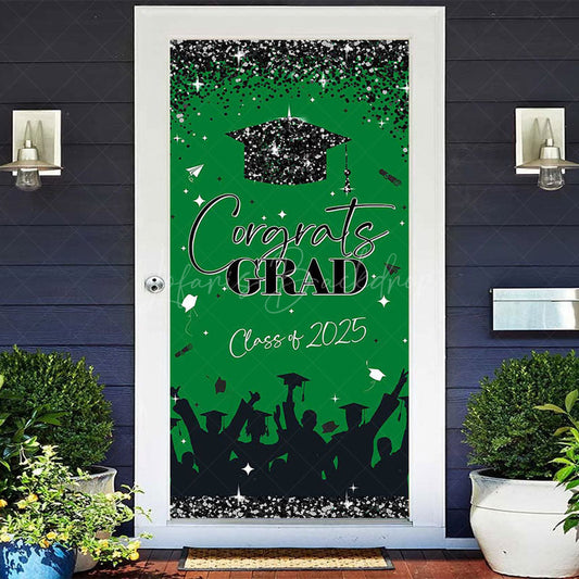 Lofaris Green Black Glitter Congrats 2025 Grad Door Cover