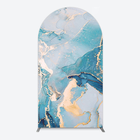 Lofaris Green Blue Marbled Floral Butterfly Arch Backdrop