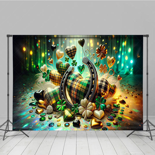 Lofaris Green Bokeh Clover Hearts St Patricks Photo Backdrop