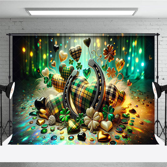 Lofaris Green Bokeh Clover Hearts St Patricks Photo Backdrop