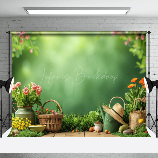 Lofaris Green Bokeh Vibe Sweet Wooden Spring Backdrop