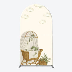 Lofaris Green Botanical Stork and Baby Bassinet Arch Backdrop Kit A Little Is On The Way Shower Decor