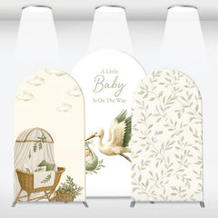 Lofaris Green Botanical Stork and Baby Bassinet Arch Backdrop Kit A Little Is On The Way Shower Decor