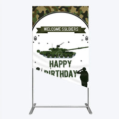Lofaris Green Camouflage Army Tank Rectangle Backdrop Kit Welcome Soldiers Happy Birthday Party Decor