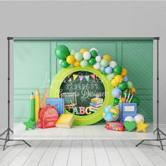Lofaris Green Chalkboard Back To School Backdrop Math Numbers Globe Balloon Garland Background Student Photography Prop