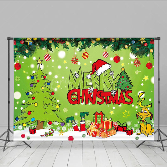 Lofaris Green Christmas Thief Inspired Backdrop for Holiday Party Whoville Cartoon with Dog Merry Grinchmas Photo Booth