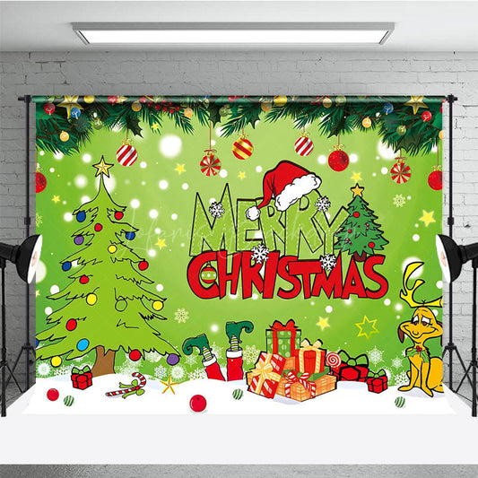 Lofaris Green Christmas Thief Inspired Backdrop for Holiday Party Whoville Cartoon with Dog Merry Grinchmas Photo Booth