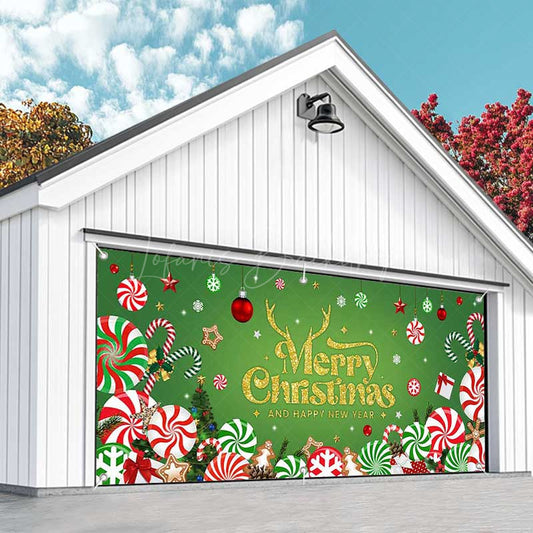 Lofaris Green Christmas Vibe Candy Cane Garage Door Banner