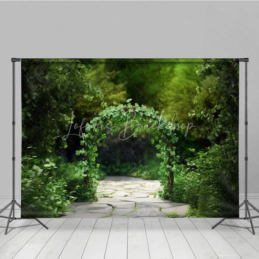 Lofaris Green Clover Archway Photography Backdrop with Stone Path Lush Garden Scenery for Portraits