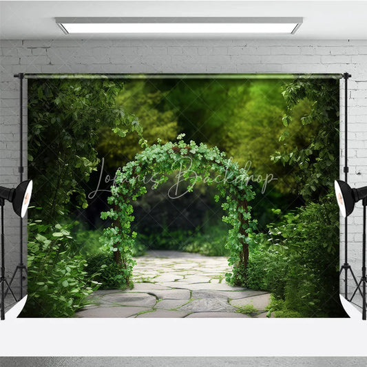 Lofaris Green Clover Archway Photography Backdrop with Stone Path Lush Garden Scenery for Portraits