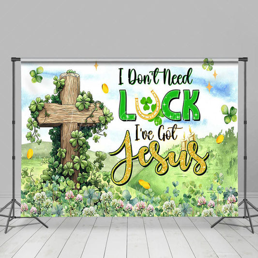 Lofaris Green Clover Field Cross St Patricks Day Backdrop