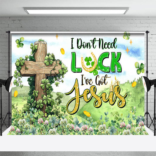 Lofaris Green Clover Field Cross St Patricks Day Backdrop