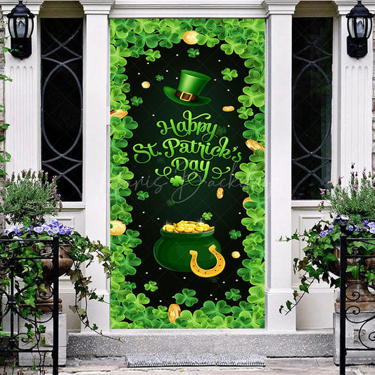 Lofaris Green Clover Hat Gold Treasure St Patrick Door Cover