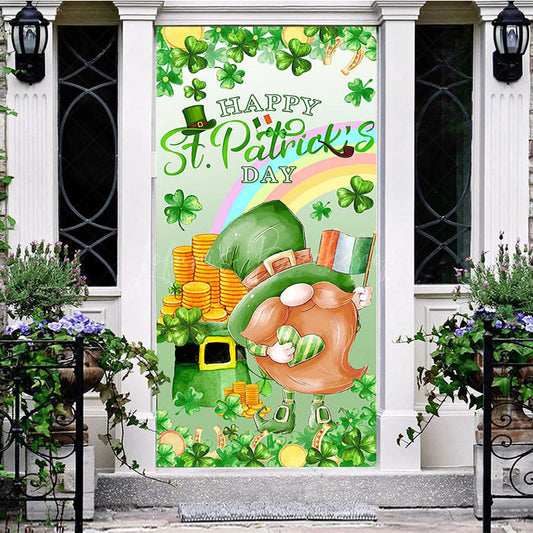 Lofaris Green Clover Rainbow Gnome St Patricks Day Door Cover