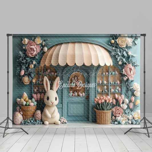 Lofaris Green Eggs Store Bunny Floral Easter Photo Backdrop