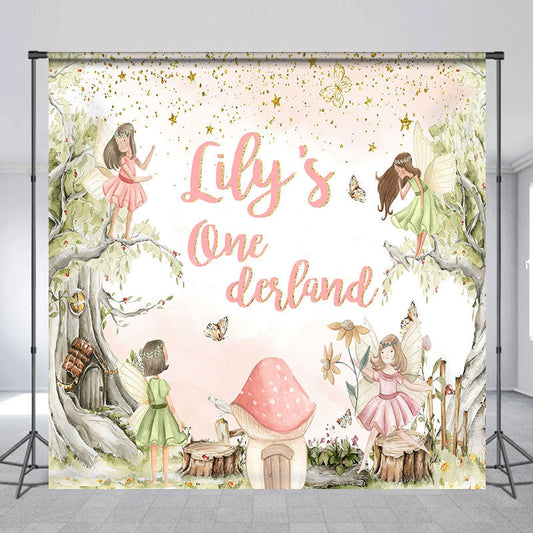 Lofaris Green Fairy Floral Onederland Custom Name Backdrop