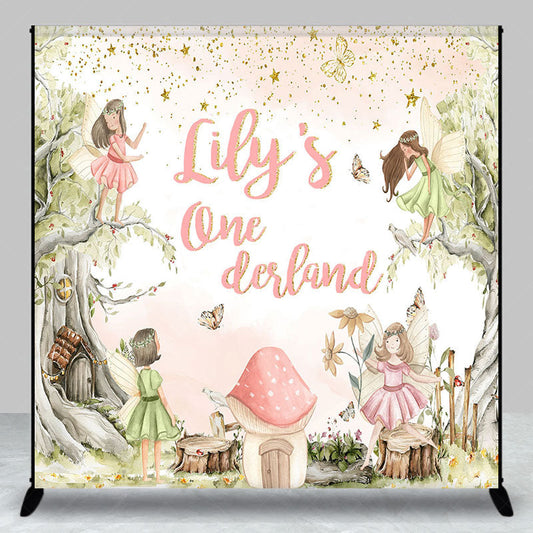 Lofaris Green Fairy Floral Onederland Custom Name Backdrop