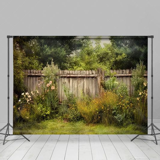 Lofaris Green Fence Backyard Spring Photography Backdrop
