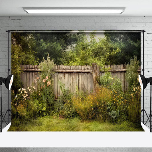 Lofaris Green Fence Backyard Spring Photography Backdrop