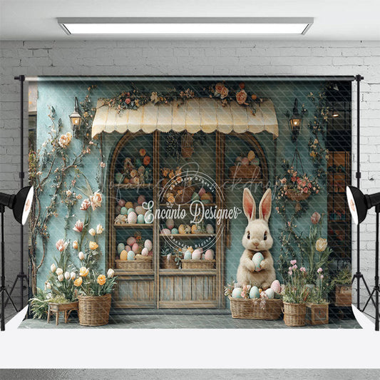 Lofaris Green Floral House Bunny Eggs Easter Photo Backdrop