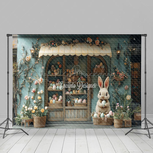 Lofaris Green Floral House Bunny Eggs Easter Photo Backdrop