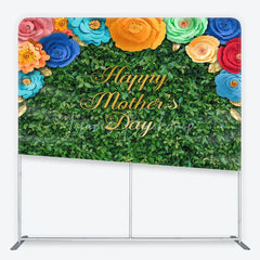 Lofaris Green Foliage Happy Mother’s Day Square Double-Sided Backdrop with Colorful Paper Flowers and Golden Leaves